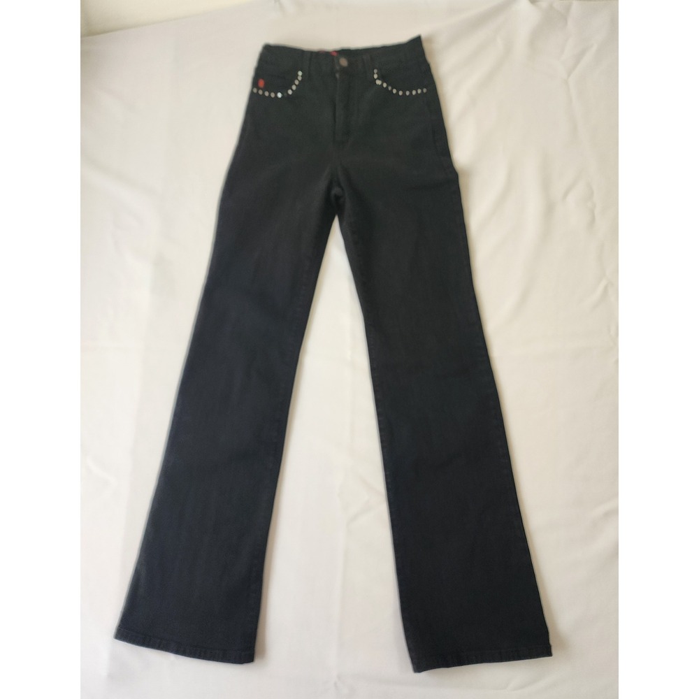 NYDJ Tummy Tuck Black Rhinestone Studded Bootcut Flare Jeans Womens Size 2 458BR